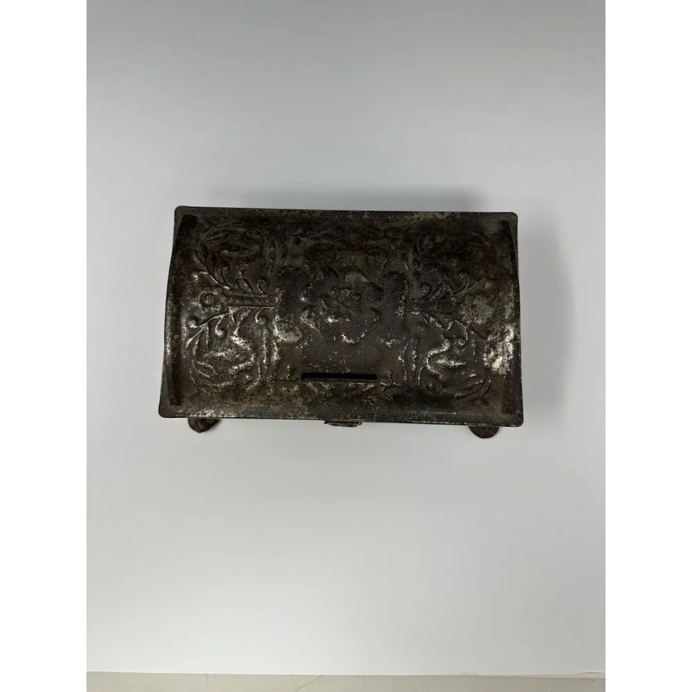 Vintage Fricke & Nacke Tin Treasure Chest Coin Jewelry Box Western Germany S5